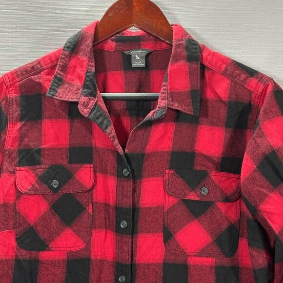 Eddie Bauer Shirt Womens Large Red Flannel Buffalo Plaid Long Sleeve Button Up - Picture 2 of 8